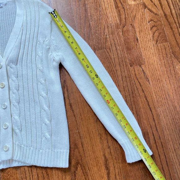 Vintage Women Cardigan Sweater Size Large Ivory Cableknit Varsity Boho 90s - Picture 4 of 13